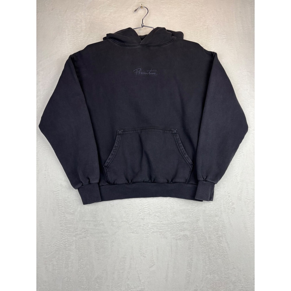 Primitive Skateboarding Mens Embroidered Y2K Hoodie Faded Washed Black Medium